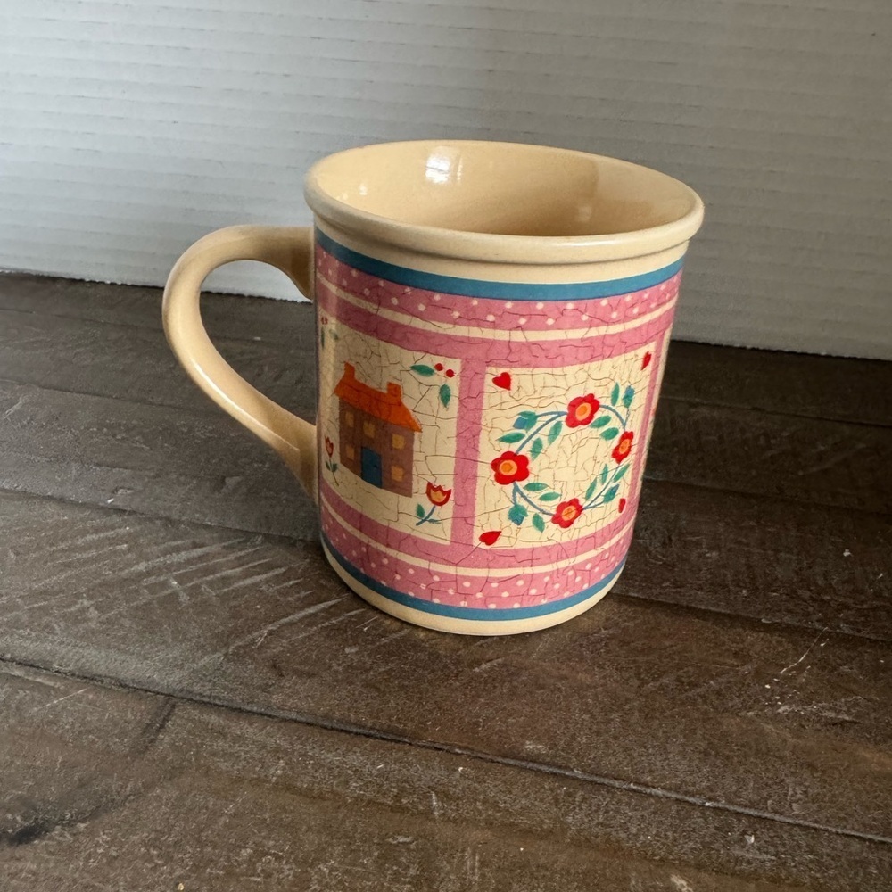 Vintage Hallmark Cream and Pink Patchwork Mug